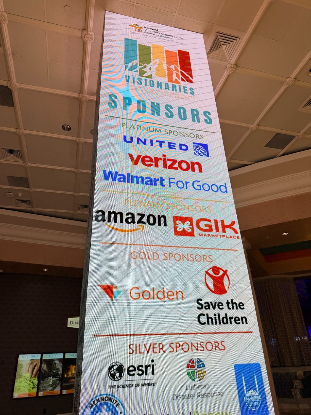 National VOAD 2026 sponsor banner featuring GIK Marketplace alongside Walmart, Verizon, United, and Amazon